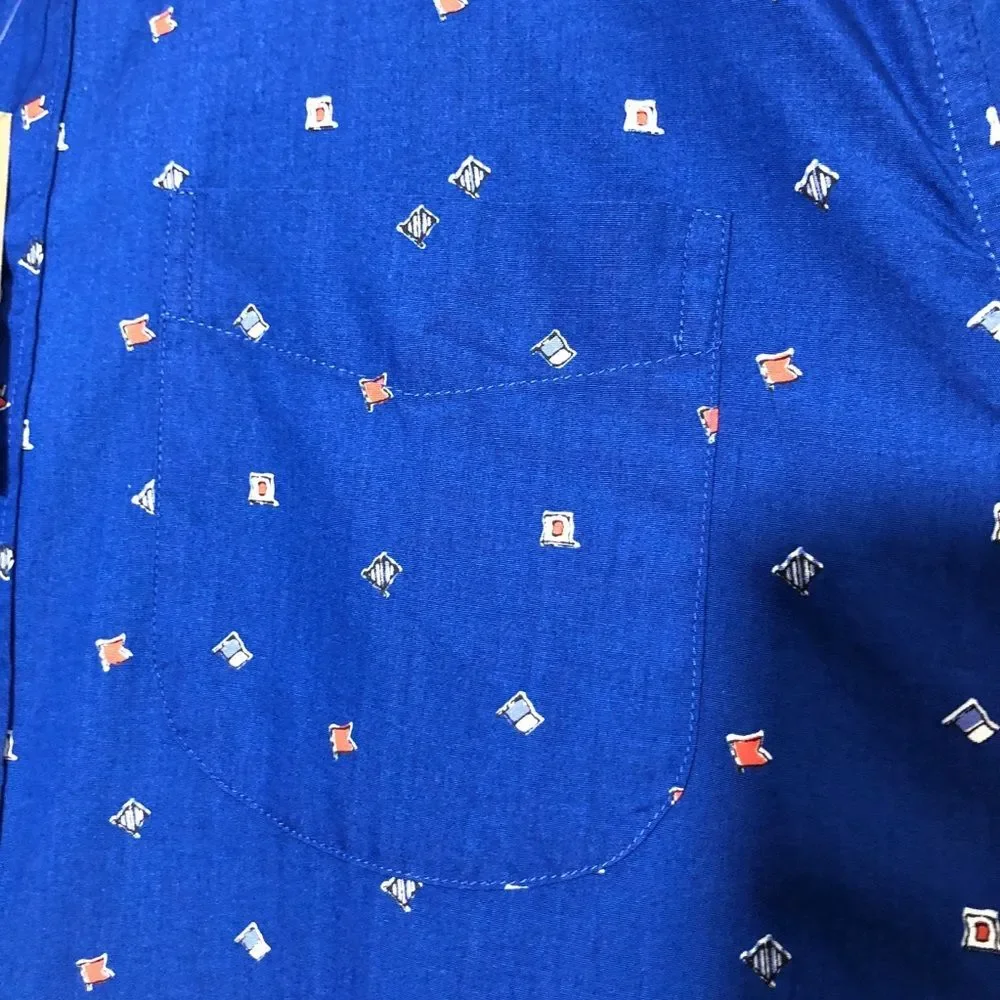 J. Crew Shirt Mens Medium Blue Secret Wash Poplin Button Down Nautical Flag New